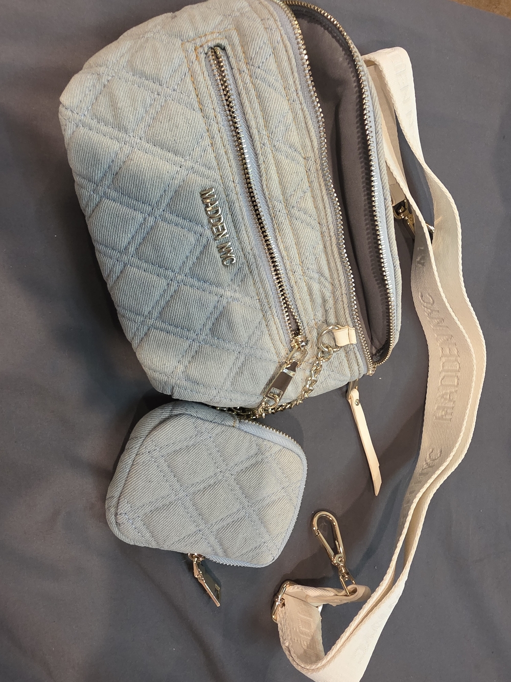 Light Blue Quilted Crossbody Bag with Coin Pouch